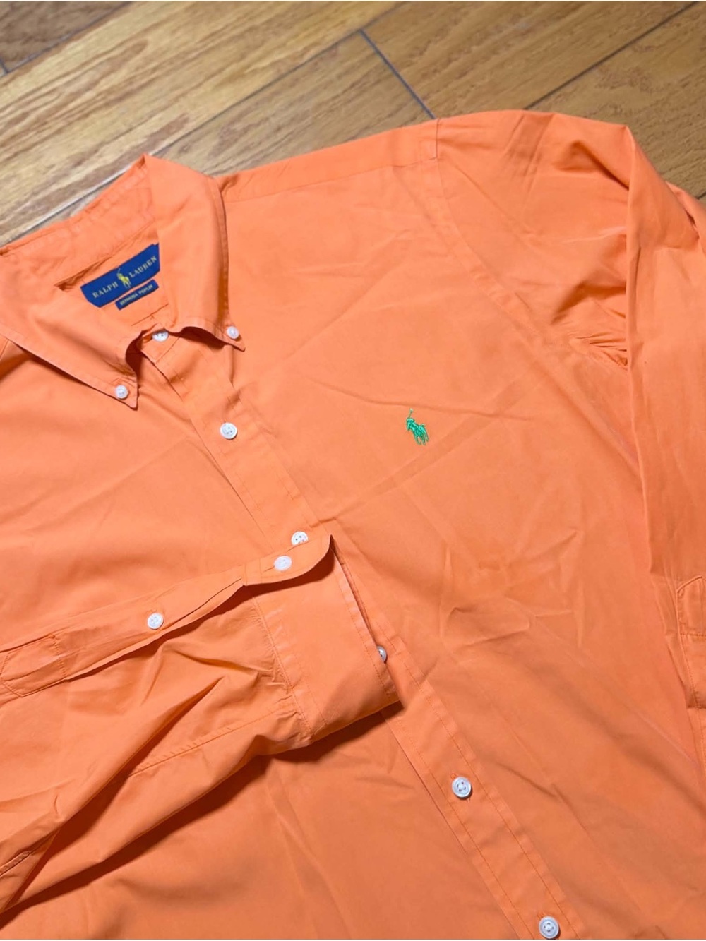 Ralph Lauren Mens Shirt Orange Large Classic Fit Bermuda Poplin Cotton Silk